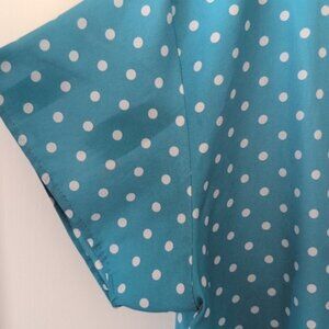 Vintage Oscar de la Renta Womens 14 Short Sleeve Blouse Blue Polka Dot Casual